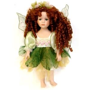 Vintage Forest Fairy Porcelain Fantasy Mythical Doll w/Wings Red Hair NIB - 1210